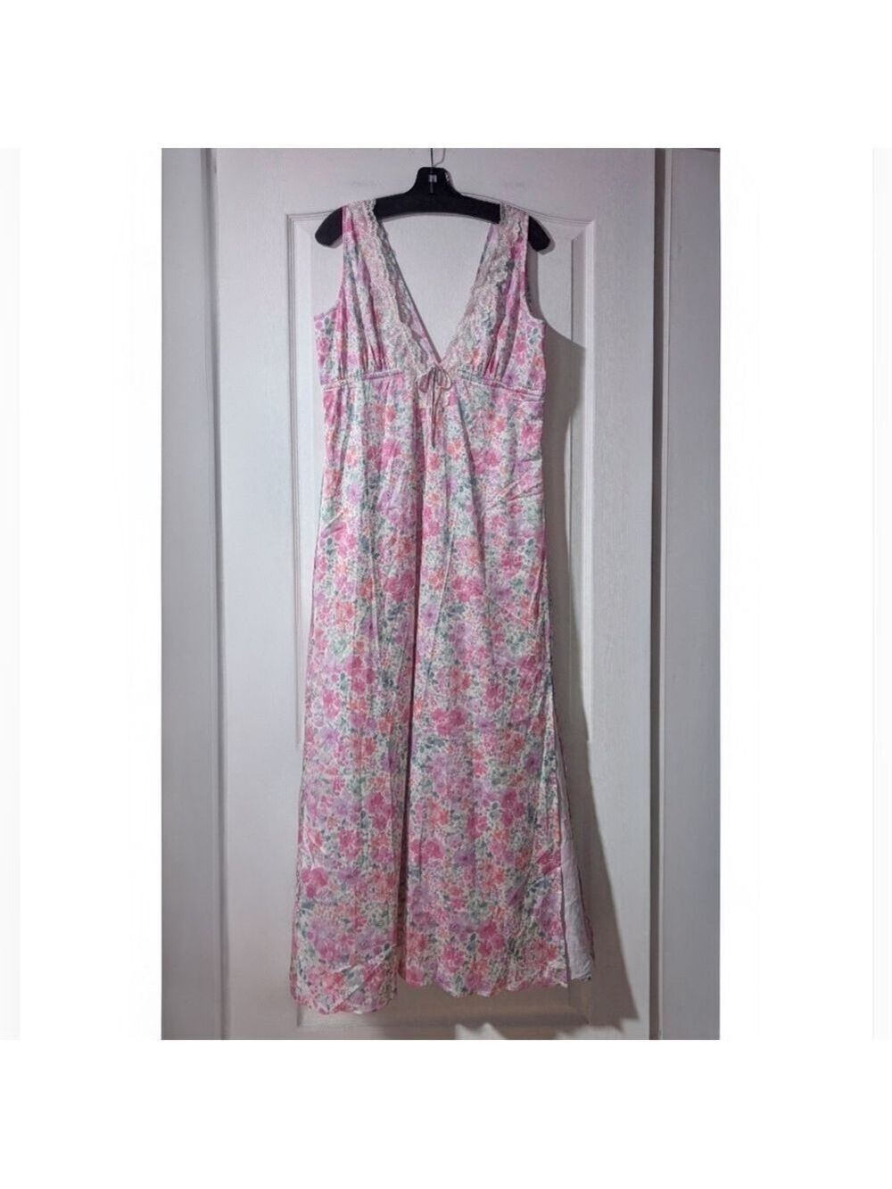 Kilo Brava | Deep V Bias Satin Maxi Dress In Watercolor Floral